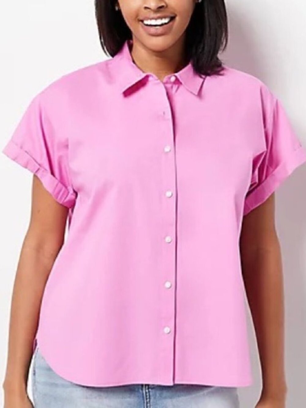 Candace Cameron Bure Stretch Poplin Short-Sleeve Shirt